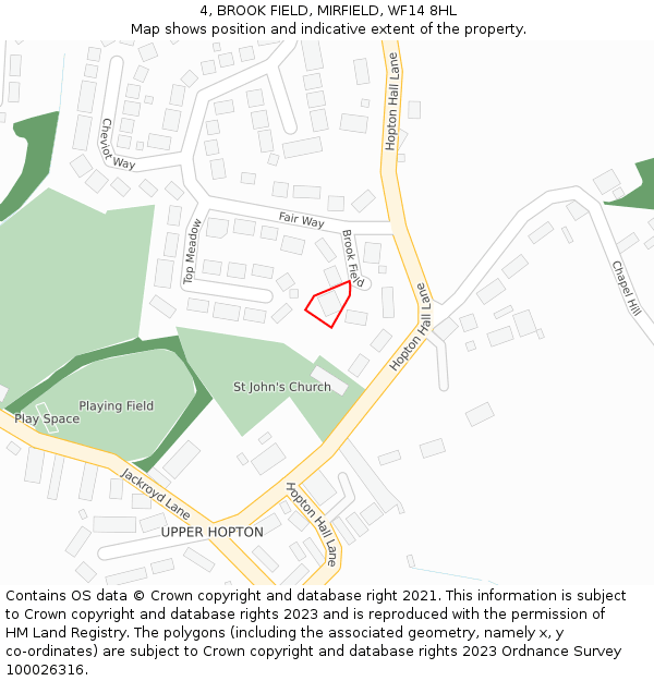 4, BROOK FIELD, MIRFIELD, WF14 8HL: Location map and indicative extent of plot