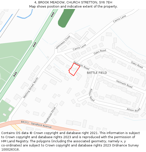 4, BROOK MEADOW, CHURCH STRETTON, SY6 7EH: Location map and indicative extent of plot