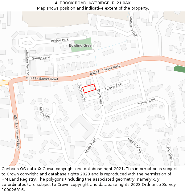 4, BROOK ROAD, IVYBRIDGE, PL21 0AX: Location map and indicative extent of plot