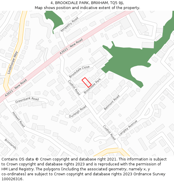 4, BROOKDALE PARK, BRIXHAM, TQ5 9JL: Location map and indicative extent of plot