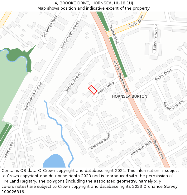 4, BROOKE DRIVE, HORNSEA, HU18 1UJ: Location map and indicative extent of plot