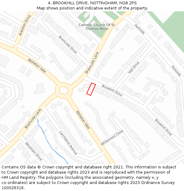 4, BROOKHILL DRIVE, NOTTINGHAM, NG8 2PS: Location map and indicative extent of plot