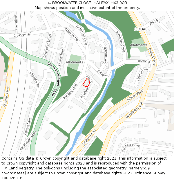 4, BROOKWATER CLOSE, HALIFAX, HX3 0QR: Location map and indicative extent of plot