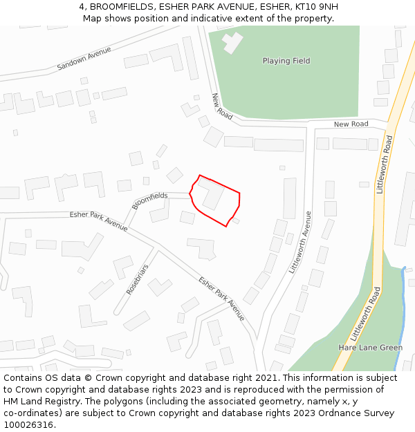 4, BROOMFIELDS, ESHER PARK AVENUE, ESHER, KT10 9NH: Location map and indicative extent of plot
