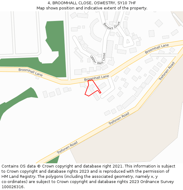 4, BROOMHALL CLOSE, OSWESTRY, SY10 7HF: Location map and indicative extent of plot