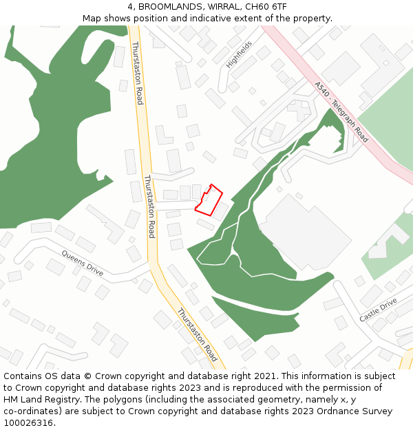 4, BROOMLANDS, WIRRAL, CH60 6TF: Location map and indicative extent of plot