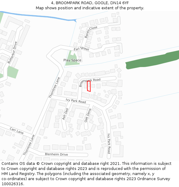 4, BROOMPARK ROAD, GOOLE, DN14 6YF: Location map and indicative extent of plot