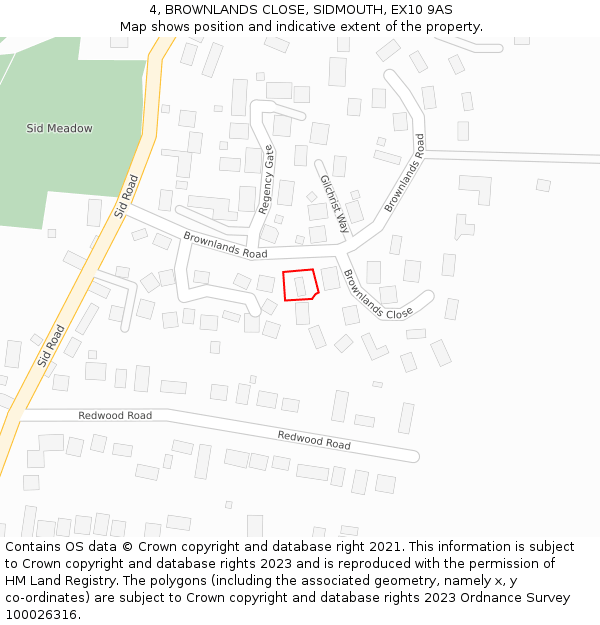 4, BROWNLANDS CLOSE, SIDMOUTH, EX10 9AS: Location map and indicative extent of plot