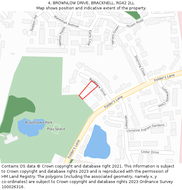 4, BROWNLOW DRIVE, BRACKNELL, RG42 2LL: Location map and indicative extent of plot