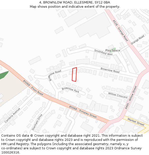 4, BROWNLOW ROAD, ELLESMERE, SY12 0BA: Location map and indicative extent of plot