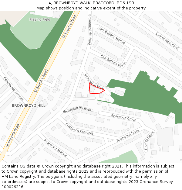 4, BROWNROYD WALK, BRADFORD, BD6 1SB: Location map and indicative extent of plot