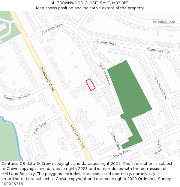 4, BROWNWOOD CLOSE, SALE, M33 3RE: Location map and indicative extent of plot