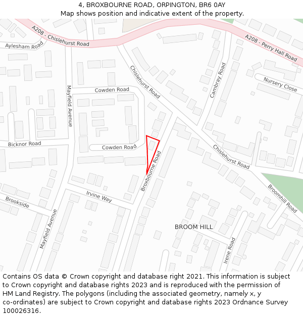 4, BROXBOURNE ROAD, ORPINGTON, BR6 0AY: Location map and indicative extent of plot