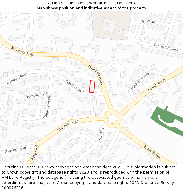 4, BROXBURN ROAD, WARMINSTER, BA12 8EX: Location map and indicative extent of plot