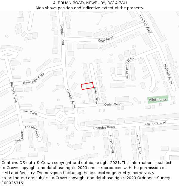 4, BRUAN ROAD, NEWBURY, RG14 7AU: Location map and indicative extent of plot