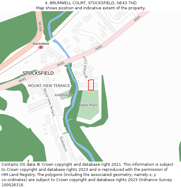 4, BRUMWELL COURT, STOCKSFIELD, NE43 7ND: Location map and indicative extent of plot