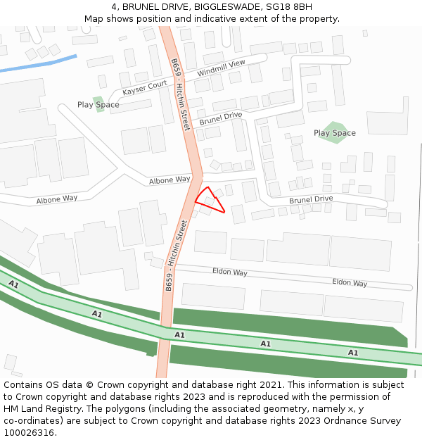 4, BRUNEL DRIVE, BIGGLESWADE, SG18 8BH: Location map and indicative extent of plot