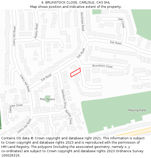 4, BRUNSTOCK CLOSE, CARLISLE, CA3 0HL: Location map and indicative extent of plot
