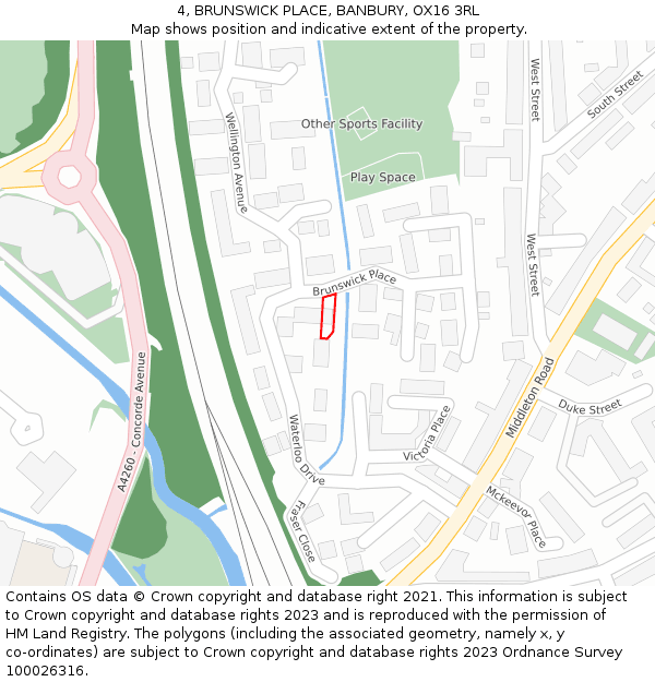 4, BRUNSWICK PLACE, BANBURY, OX16 3RL: Location map and indicative extent of plot