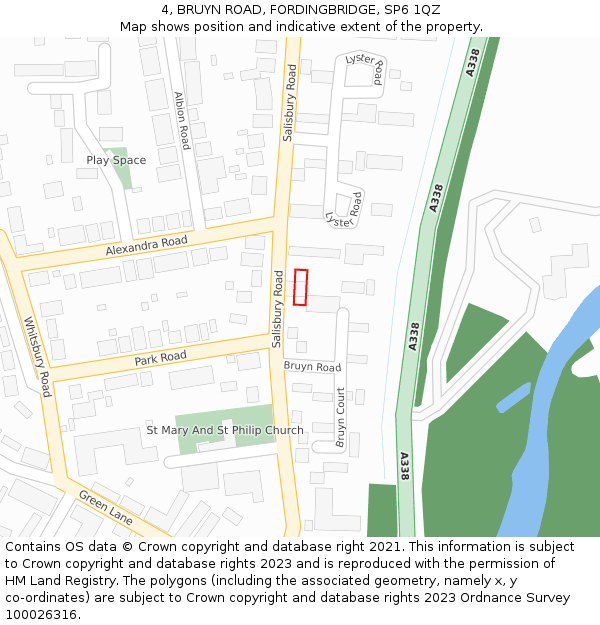 4, BRUYN ROAD, FORDINGBRIDGE, SP6 1QZ: Location map and indicative extent of plot