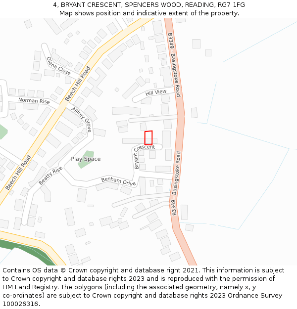 4, BRYANT CRESCENT, SPENCERS WOOD, READING, RG7 1FG: Location map and indicative extent of plot