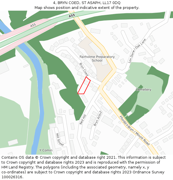 4, BRYN COED, ST ASAPH, LL17 0DQ: Location map and indicative extent of plot