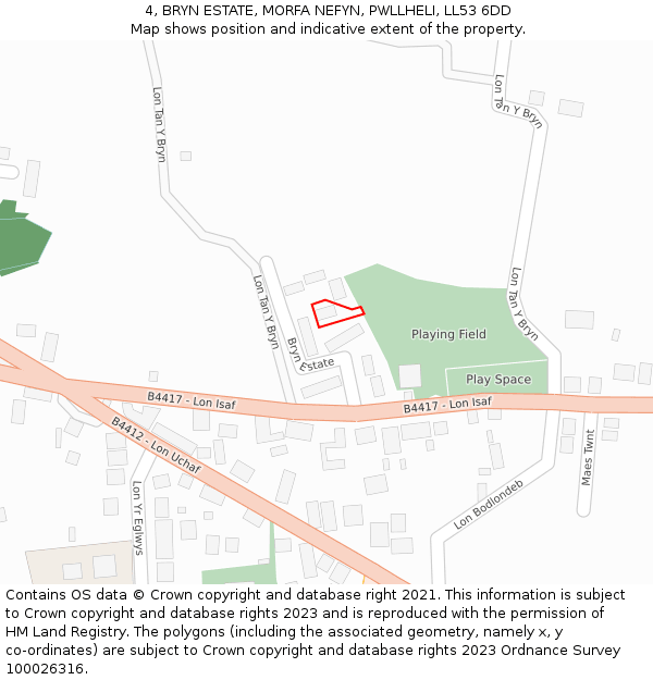 4, BRYN ESTATE, MORFA NEFYN, PWLLHELI, LL53 6DD: Location map and indicative extent of plot