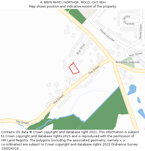 4, BRYN RHYD, NORTHOP, MOLD, CH7 6EH: Location map and indicative extent of plot