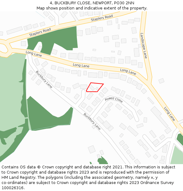 4, BUCKBURY CLOSE, NEWPORT, PO30 2NN: Location map and indicative extent of plot
