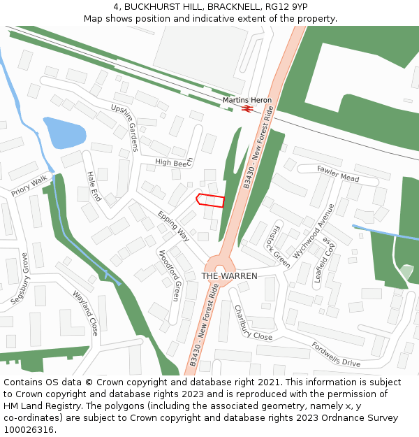 4, BUCKHURST HILL, BRACKNELL, RG12 9YP: Location map and indicative extent of plot