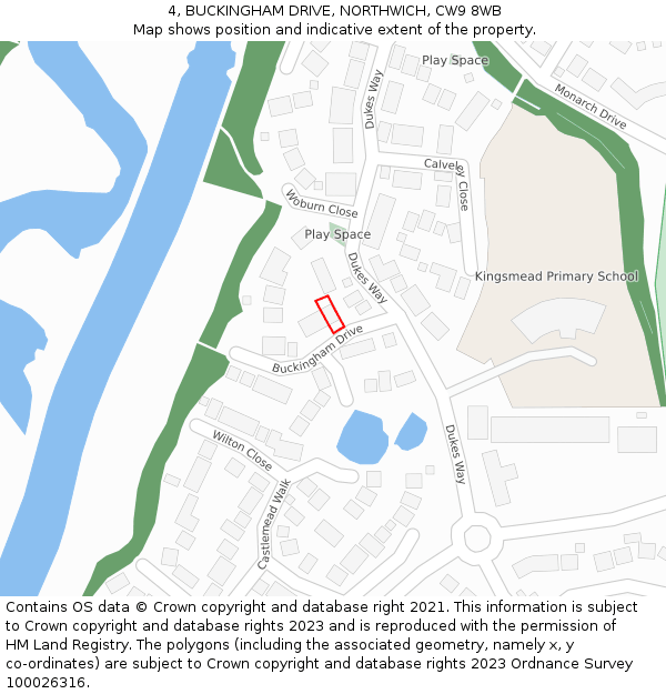 4, BUCKINGHAM DRIVE, NORTHWICH, CW9 8WB: Location map and indicative extent of plot