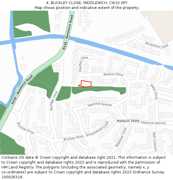 4, BUCKLEY CLOSE, MIDDLEWICH, CW10 0PY: Location map and indicative extent of plot