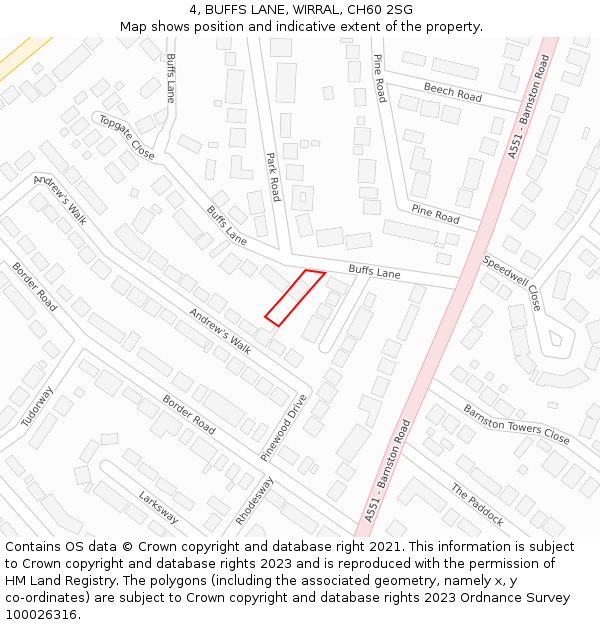 4, BUFFS LANE, WIRRAL, CH60 2SG: Location map and indicative extent of plot