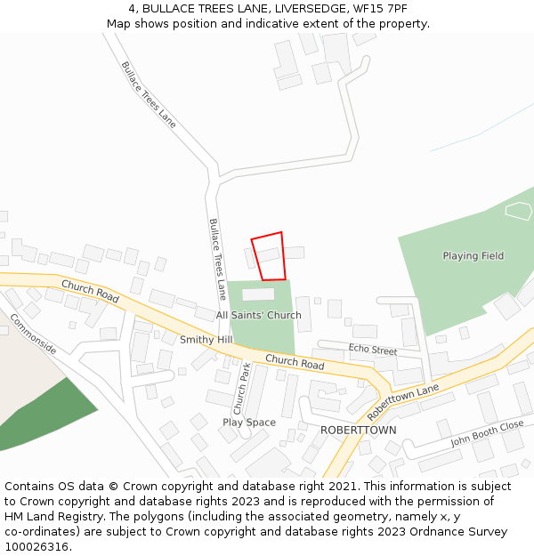 4, BULLACE TREES LANE, LIVERSEDGE, WF15 7PF: Location map and indicative extent of plot
