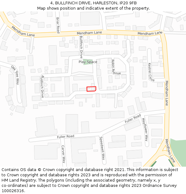 4, BULLFINCH DRIVE, HARLESTON, IP20 9FB: Location map and indicative extent of plot