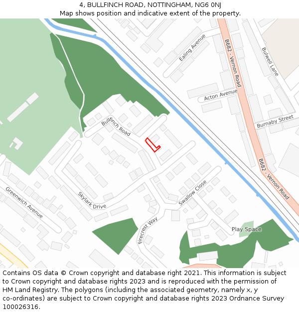 4, BULLFINCH ROAD, NOTTINGHAM, NG6 0NJ: Location map and indicative extent of plot