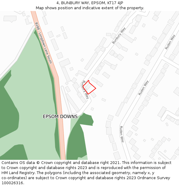 4, BUNBURY WAY, EPSOM, KT17 4JP: Location map and indicative extent of plot