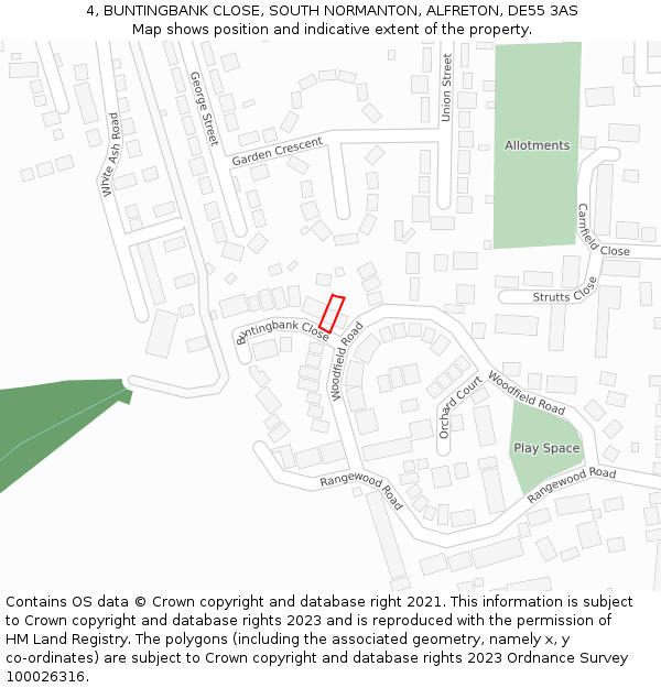 4, BUNTINGBANK CLOSE, SOUTH NORMANTON, ALFRETON, DE55 3AS: Location map and indicative extent of plot