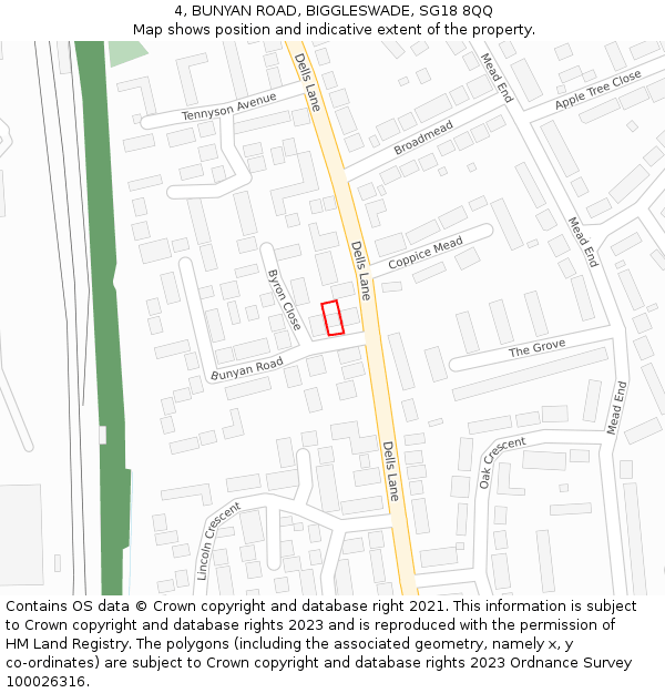 4, BUNYAN ROAD, BIGGLESWADE, SG18 8QQ: Location map and indicative extent of plot