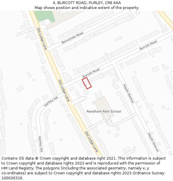4, BURCOTT ROAD, PURLEY, CR8 4AA: Location map and indicative extent of plot