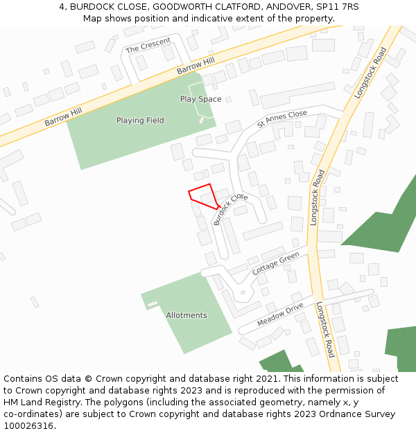 4, BURDOCK CLOSE, GOODWORTH CLATFORD, ANDOVER, SP11 7RS: Location map and indicative extent of plot