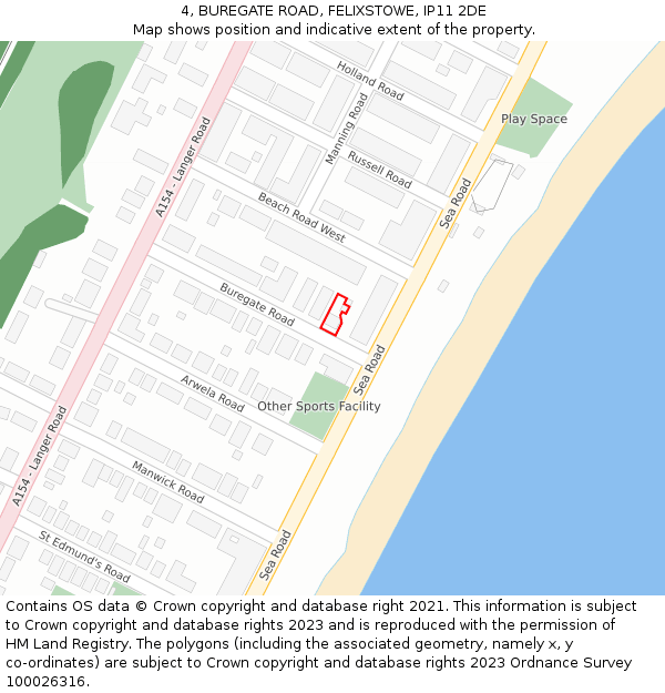 4, BUREGATE ROAD, FELIXSTOWE, IP11 2DE: Location map and indicative extent of plot