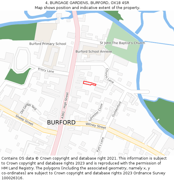 4, BURGAGE GARDENS, BURFORD, OX18 4SR: Location map and indicative extent of plot