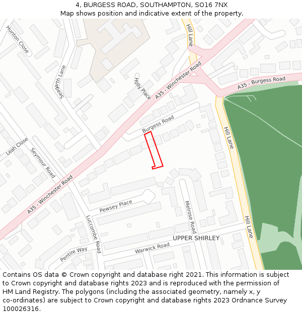 4, BURGESS ROAD, SOUTHAMPTON, SO16 7NX: Location map and indicative extent of plot