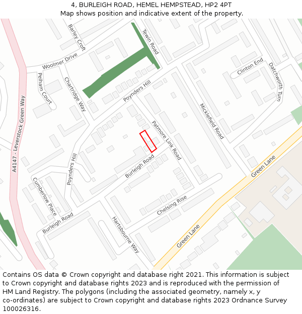 4, BURLEIGH ROAD, HEMEL HEMPSTEAD, HP2 4PT: Location map and indicative extent of plot