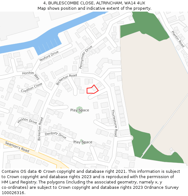 4, BURLESCOMBE CLOSE, ALTRINCHAM, WA14 4UX: Location map and indicative extent of plot
