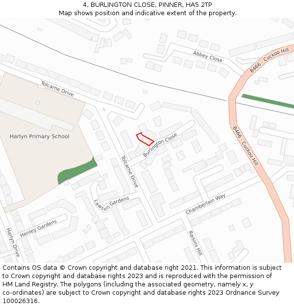 4, BURLINGTON CLOSE, PINNER, HA5 2TP: Location map and indicative extent of plot