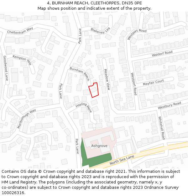 4, BURNHAM REACH, CLEETHORPES, DN35 0PE: Location map and indicative extent of plot