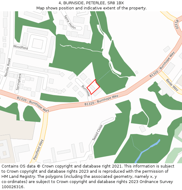 4, BURNSIDE, PETERLEE, SR8 1BX: Location map and indicative extent of plot