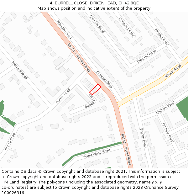 4, BURRELL CLOSE, BIRKENHEAD, CH42 8QE: Location map and indicative extent of plot